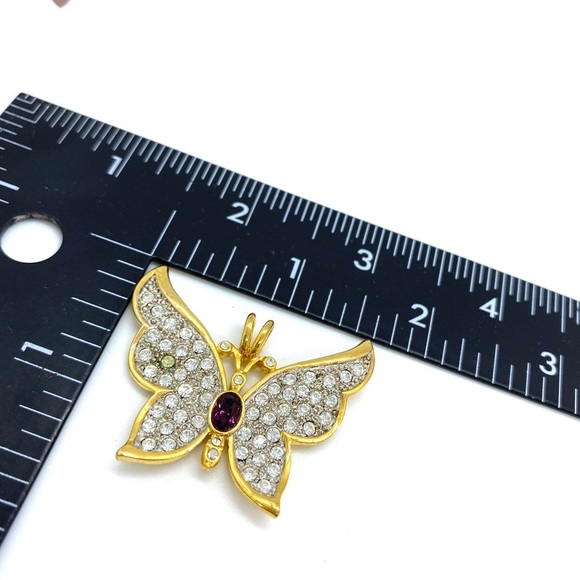 Vintage 1999 PS Co. Butterfly Crystal Rhinestone Gold Tone Amethyst Pendant - Picture 4 of 6